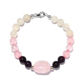 Rosenquarz und Mehrfarbig Edelsteine Armband ca. 19 cm Lange 925 Silber platiniert ca. 84,38 ct