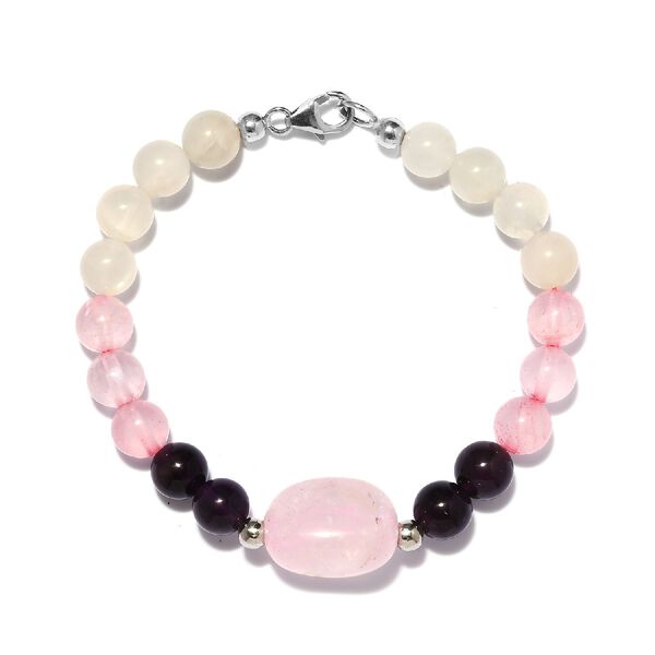 Rosenquarz und Mehrfarbig Edelsteine Armband ca. 19 cm Lange 925 Silber platiniert ca. 84,38 ct