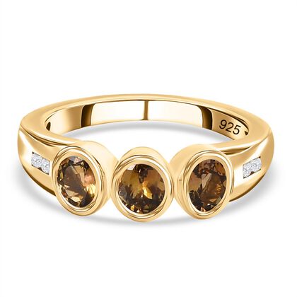 Nat&uuml;rlicher goldener Tansanit, wei&szlig;er Zirkon Ring, 925 Silber vergoldet (Gr&ouml;&szlig;e 21.00) ca. 1.12 ct