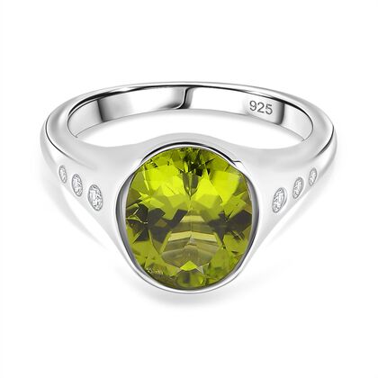 D'joy Nat&uuml;rlicher Peridot, Moissanit Ring 925 Silber rhodiniert (Gr&ouml;&szlig;e 17.00) ca. 3.63 ct