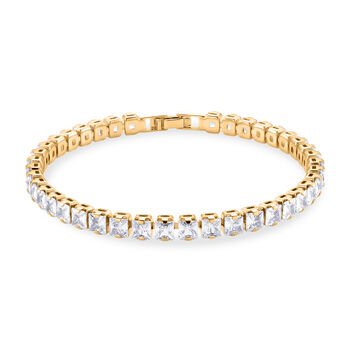Wei&szlig;es Carr&eacute;-Schliff Zirkonia 19cm Armband in Goldton