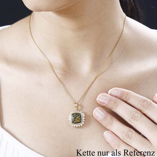 Labor erstellt schwarzen Opal, Weißer Zirkon Anhänger 925 Silber Gelbgold Vermeil ca. 3,69 ct. image number 3