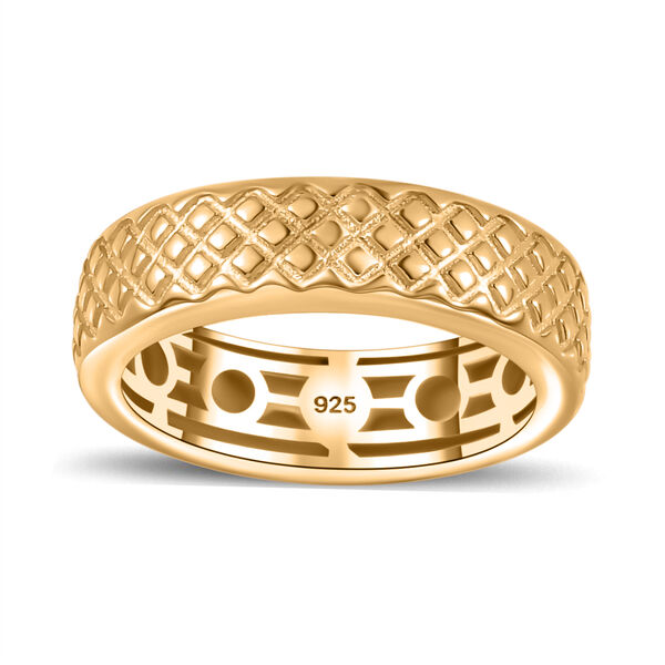 Handgearbeiteter Bandring mit Diamantschliff-Muster, 925 Silber Gelbgold Vermeil image number 4