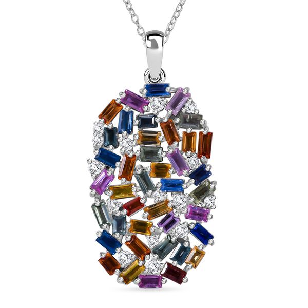 AA Mehrfarbiger Saphir und Moissanit-Anh&auml;nger mit 50cm Kette - 6,01 ct.