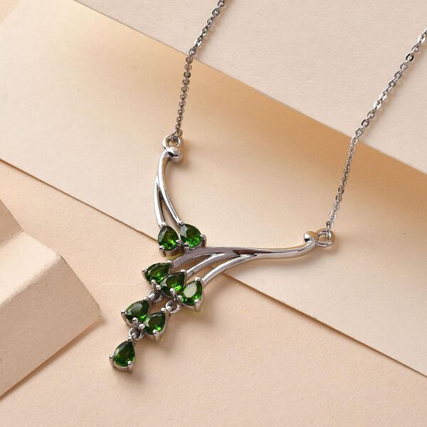 Natürliche Chromdiopsid Halskette, ca. 45 cm, 925 Silber platiniert ca. 1.19 ct image number 2