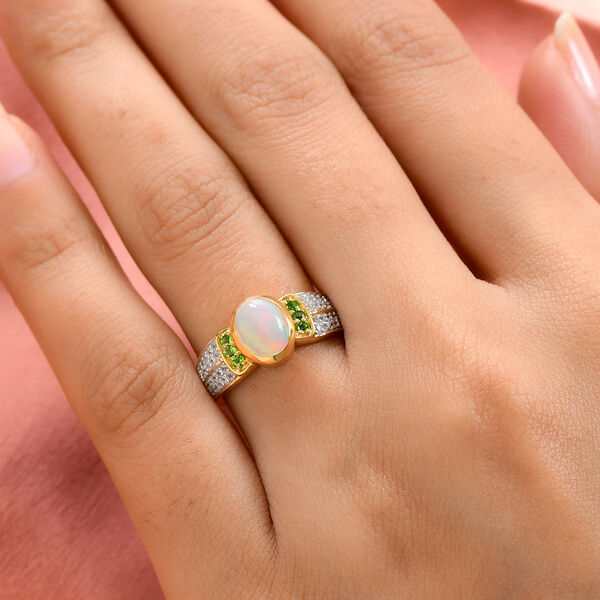 Nat&uuml;rlicher &Auml;thiopischer Opal und Nat&uuml;rlicher Chromdiopsid Ring 925 Silber vergoldet  ca. 1,13 ct image number 5
