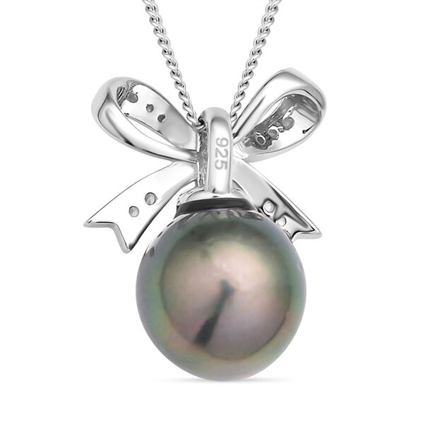 Tahiti Perle und wei&szlig;er Zirkon-Anh&auml;nger mit Kette, ca.10-11mm, 925 Silber rhodiniert ca. 0.15 ct image number 4