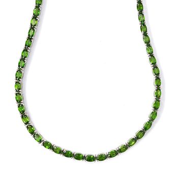 Nat&uuml;rliche Chromdiopsid Halskette, ca. 45 cm, 925 Silber platiniert ca. 22.95 ct