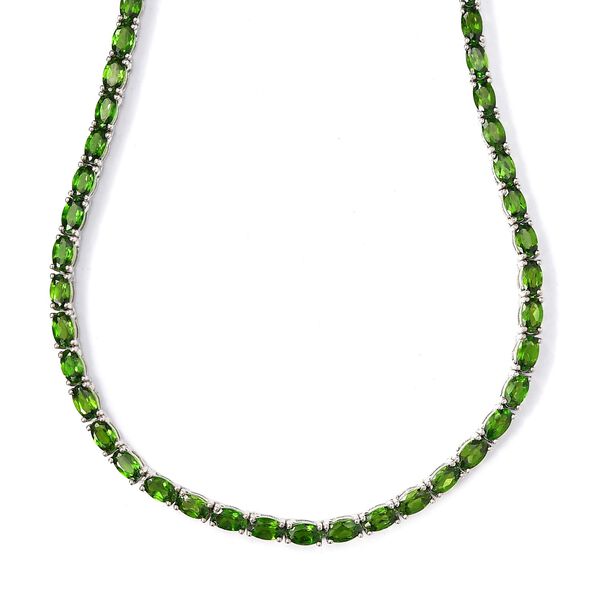 Nat&uuml;rliche Chromdiopsid Halskette, ca. 45 cm, 925 Silber platiniert ca. 22.95 ct