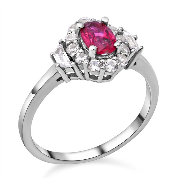 AAA Rubellit und wei&szlig;er Zirkon-Ring, 925 Silber platiniert  ca. 0,98 ct image number 3