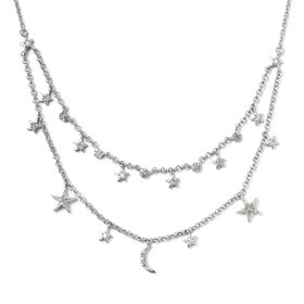 Diamant Stern und Mond Halskette in Silber