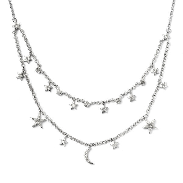 Diamant Stern und Mond Halskette in Silber