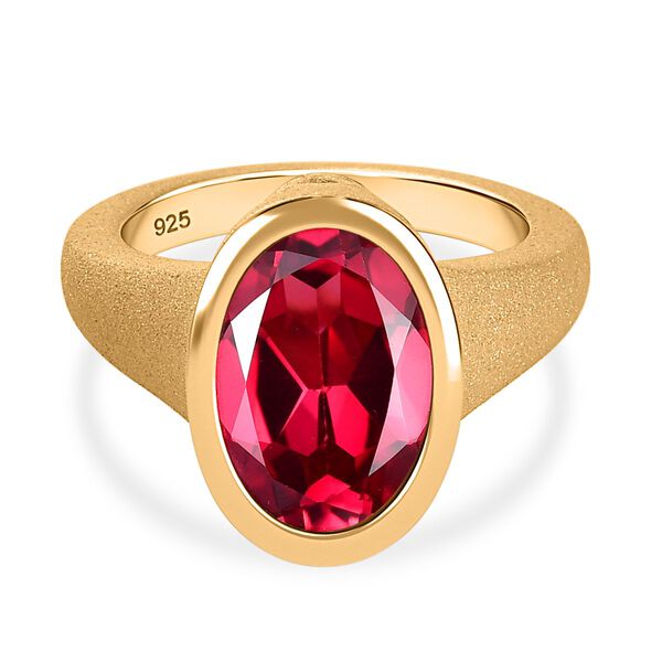 Lab Created Padparadscha-Saphir Ring, 925 Silber Gelbgold Vermeil, (Größe 21.00) ca. 7.10 ct image number 0