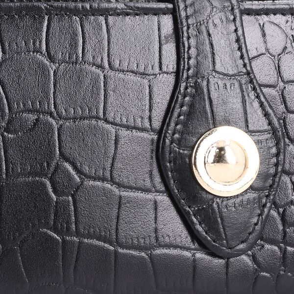 Echtleder Portemonnaie mit Krokoprägung, 18,5x1,5x9,5 cm, schwarz image number 7