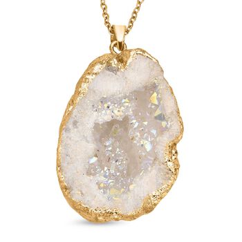 Drusy Quarz Schmuckset Messing, Reiner Edelstahl IP-Gelbbeschichtung ca. 65.70 ct