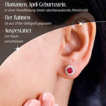 AAA Montepuez-Rubin und Diamant Ohrringe in 375 Gold - 1,60 ct.