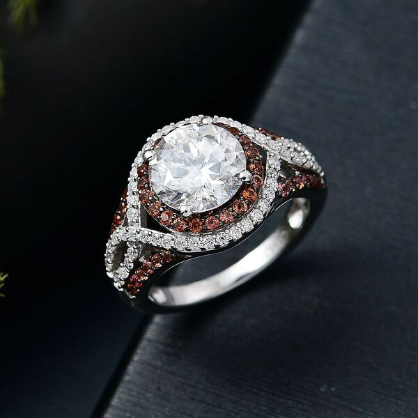 D'Joy 100 Facetten Moissanit, Roter Saphir Ring 925 Silber rhodiniert (Gr&ouml;&szlig;e 19.00) ca. 4.03 ct image number 1