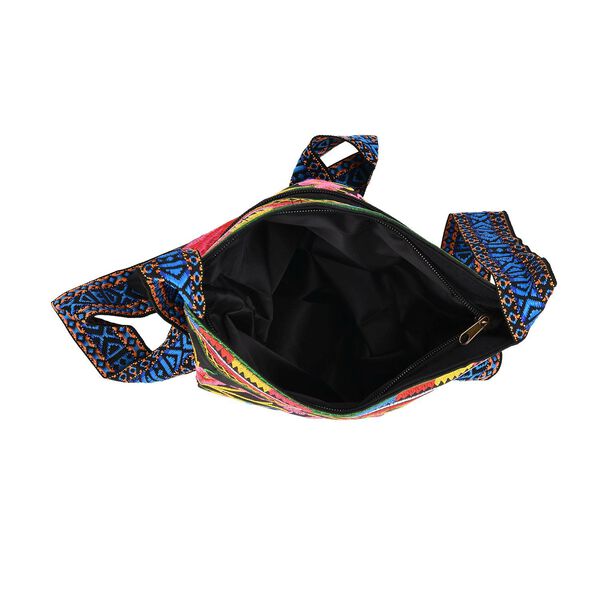 Crossbody-Tasche mit Blumenstickerei, ethnischem Boho-Muster, 23×24 cm, Schwarz-Bunt image number 5