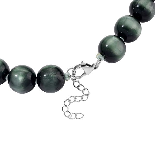 Simuliertes flexibles grünes Katzenauge Armband und 45+5cm Halskette image number 5