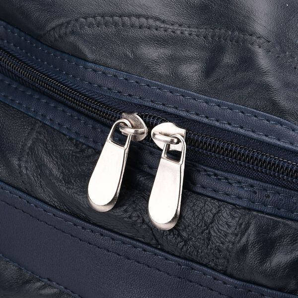 Patchwork-Reisetasche aus Schafleder mit 6 Außentaschen und Schulterriemen, 51x29x28 cm, Blau image number 6