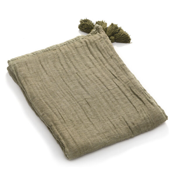 100% Musselin-Baumwolle: 3-lagige Sommerdecke, 160x200 cm, Olivgr&uuml;n image number 1