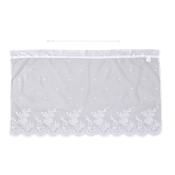 Gardinen mit verstellbarer Metallstange, gestrickter Stoff, 145x90cm, gewebt, wei&szlig;, Ranken