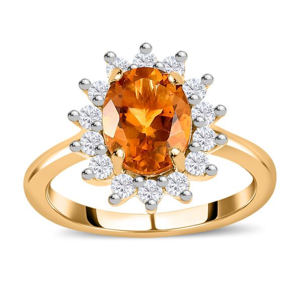 Serra Gaucha Citrin, Weißer Zirkon Ring, 925 Silber Gelbgold Vermeil, (Größe 20.00) ca. 3.14 ct image number 4