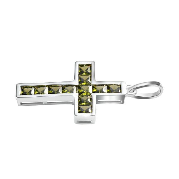 Peridot Zirkonia Kreuz Anh&auml;nger 925 Silber ca. 2.45 ct image number 4