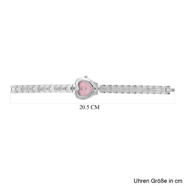 GENOA TIME - Herz-Armbanduhr Legierung, nickelfreies Messing, silberfarben, mit weißen Kristallen, Zifferblatt Rosa-Sunshine, 3 ATM wasserdicht image number 8