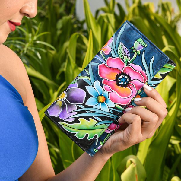 SUKRITI - handbemalte Echtleder Brieftasche, schwarz und mehrfarbig image number 2