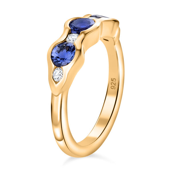 Tansanit und Zirkon 3 Stein Ring 925 Silber 585 Vergoldet image number 5
