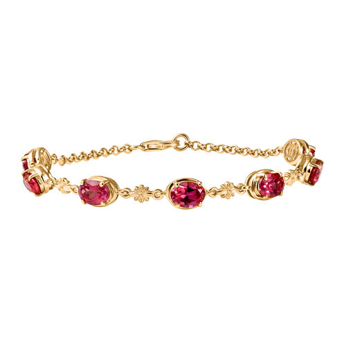 D'Joy Lab Created Padparadscha-Saphir Armband ca. 19 cm 925 Silber 750 Gelb Vergoldet ca. 8,38 ct. image number 0