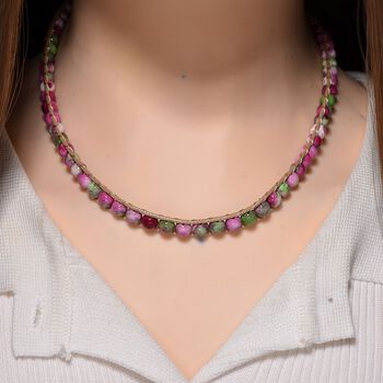 Flexible Fuchsia-gr&uuml;ne Regenblumen-Yuhua-Quarzit Halskette - 80 ct.