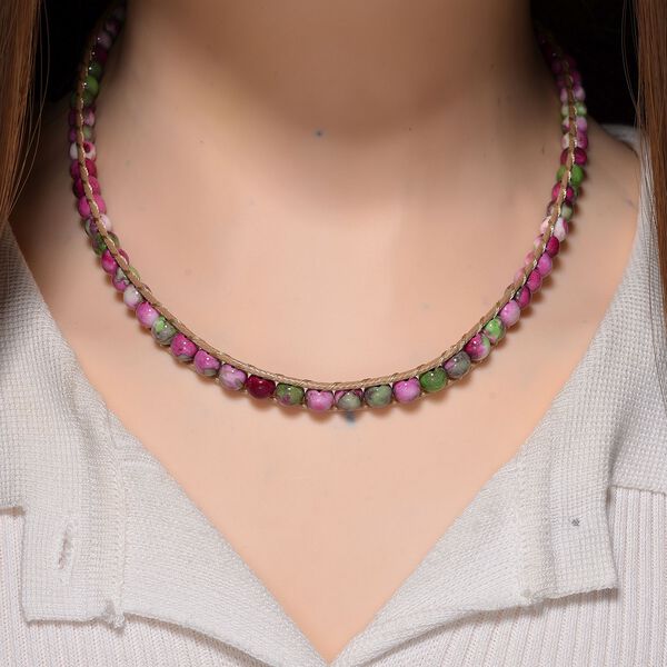 Flexible Fuchsia-gr&uuml;ne Regenblumen-Yuhua-Quarzit Halskette - 80 ct. image number 2