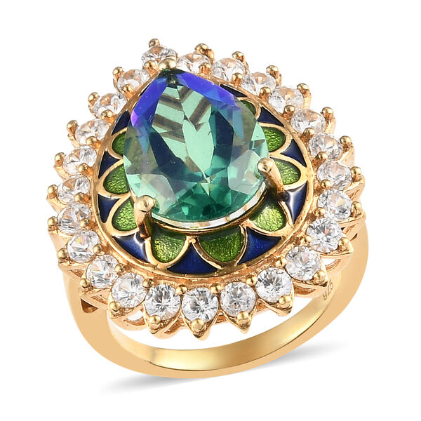 Pfau Triplett Quarz und Zirkon Ring 925 Silber Gelbgold Vermeil  ca. 7,72 ct image number 4