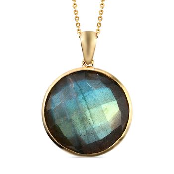 Labradorit-Anh&auml;nger mit Kette, 925 Silber Gelbgold Vermeil ca. 21.89 ct