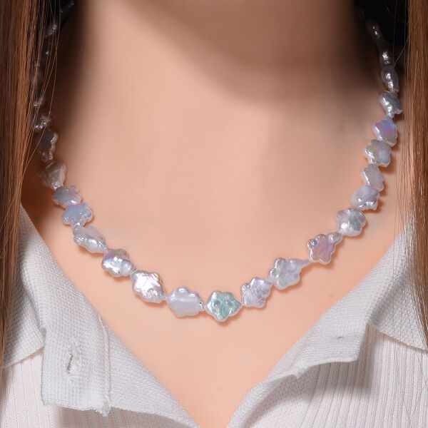 Wei&szlig;e Keshi Perle Halskette ca. 50 cm 925 Silber rhodiniert image number 2