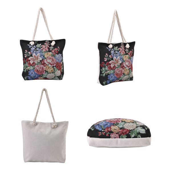 Jacquard gewebter Jute-Tasche mit Blumenstrauss Design, 42x34 cm, Blumenstrau&szlig; image number 4