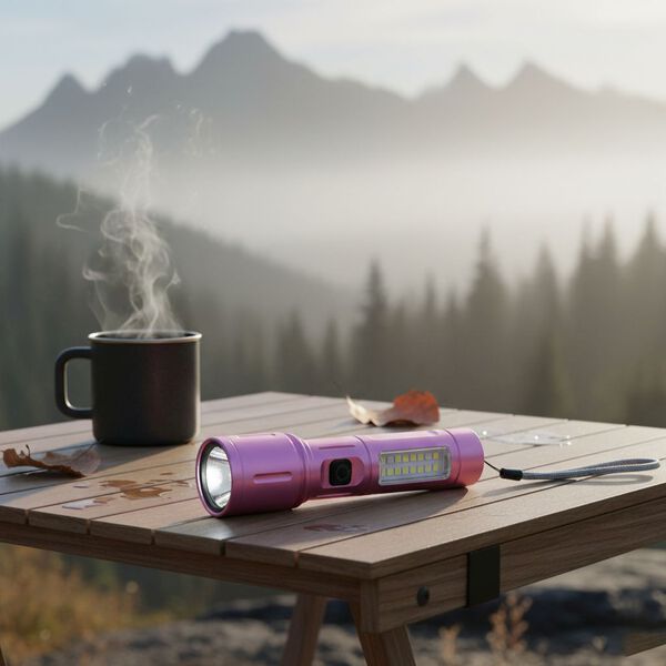 LIVMORE 6 in 1 LED-Taschenlampen aus Metall mit SOS Funktion, wiederaufladbar, 14x3,5cm, Rosa image number 1