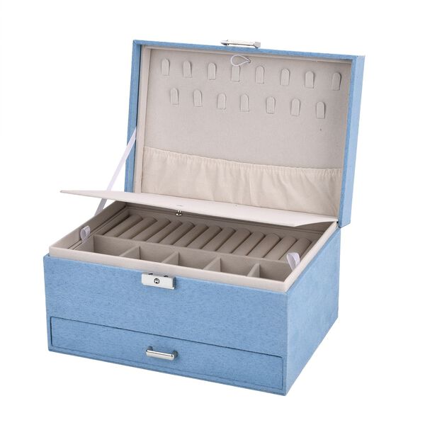 4-lagige Schmuckbox aus Samt mit 10 Silberputztüchern, 23,8×17×14,2 cm, Türkisblau image number 6