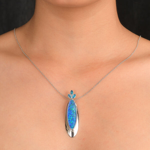 Sajen Silber-Opal Dublett, Paraiba Quarz Triplette Anh&auml;nger 925 Silber rhodiniert ca. 19.30 ct image number 2