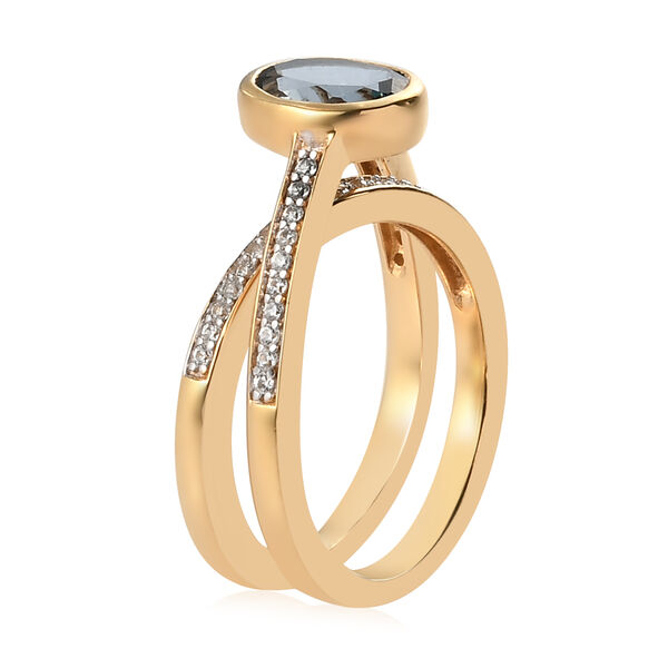 London Blau Topas und Zirkon Solit&auml;r-Ring in 925 Silber vergoldet image number 5