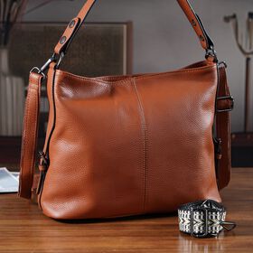 Leder-Crossbody-Tasche mit 3 Tragevarianten, 32x12x25 cm, Braun
