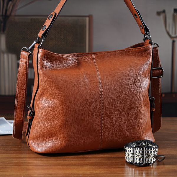 Leder-Crossbody-Tasche mit 3 Tragevarianten, 32x12x25 cm, Braun image number 2