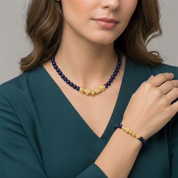 2er Set - Lapislazuli Halskette und Armband Legierung  gelb vergoldet ca. 430.00 ct