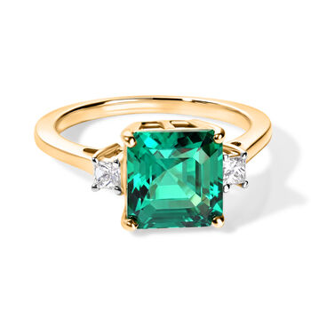 LUXURIANT DIAMOND - AAA Lab Grown Kolumbianischer Smaragd, Lab Grown Diamant Ring 375 Gold (Gr&ouml;&szlig;e 17.00) ca. 3,26 ct