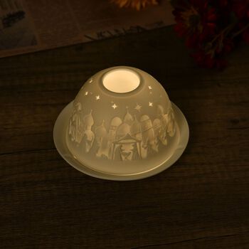Porzellan-Teelichthalter mit LED, Bethlehem Motiv