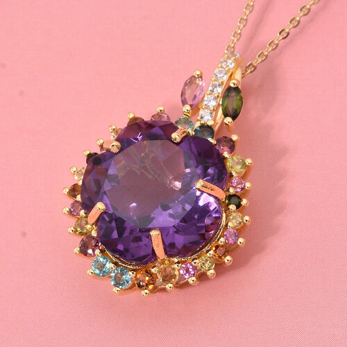 AA Afrikanischer Amethyst, Multi-Turmalin und Zirkon Anhänger mit 50cm Kette - 11 ct. image number 1