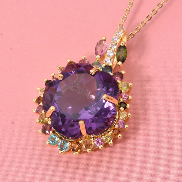 AA Afrikanischer Amethyst, Multi-Turmalin und Zirkon Anhänger mit 50cm Kette - 11 ct. image number 2