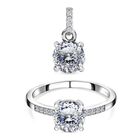 2er Set - 100 Facetten Moissanit Anh&auml;nger und Ring, 925 Silber platiniert ca. 2.65 ct